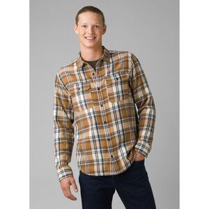 Prana Westbrook Plaid Flannel Shirt Brown Button Up‎ Long Sleeve size small